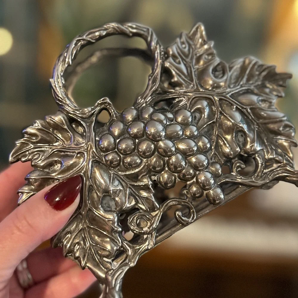 Vintage Silver Grape & Leaf Holder Silver plated engraved decor